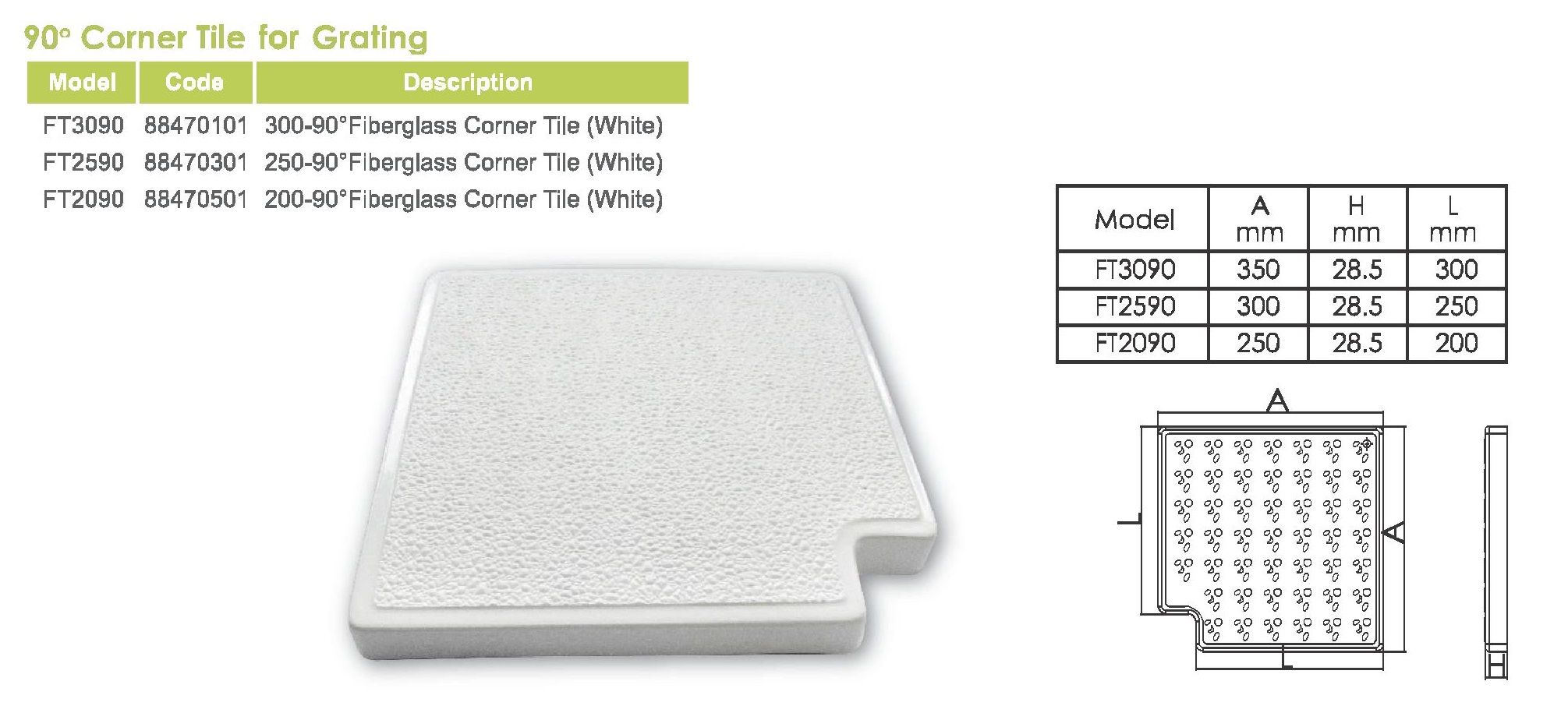 Emaux Corner Grating Dimensions