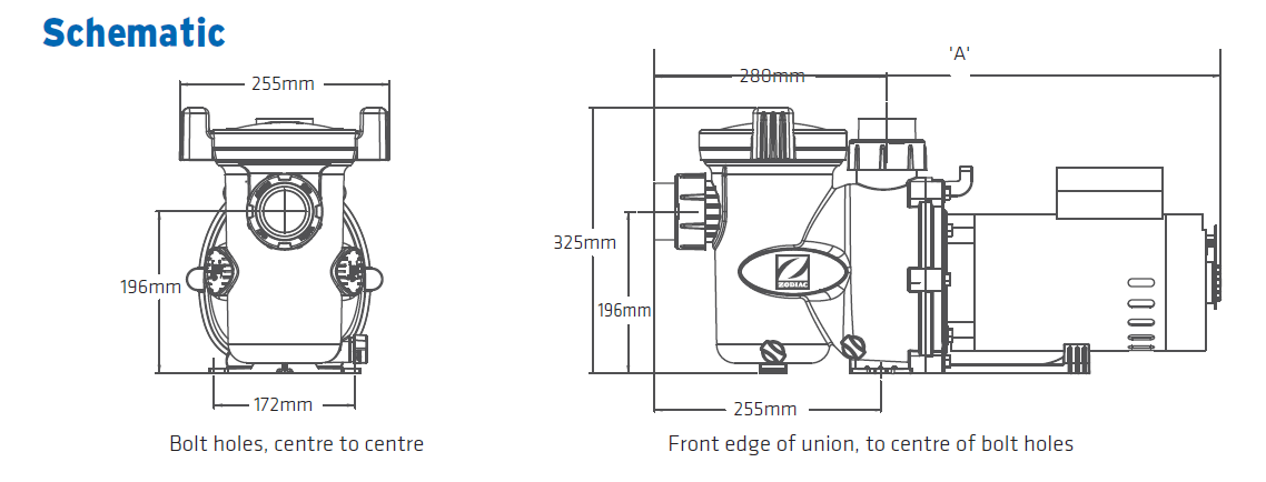 Zodiac FloPro Pumps Dimensions