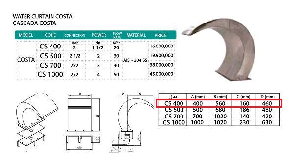 HYPERPOOL COSTA CS 400 WATERFALL DIMENSIONS